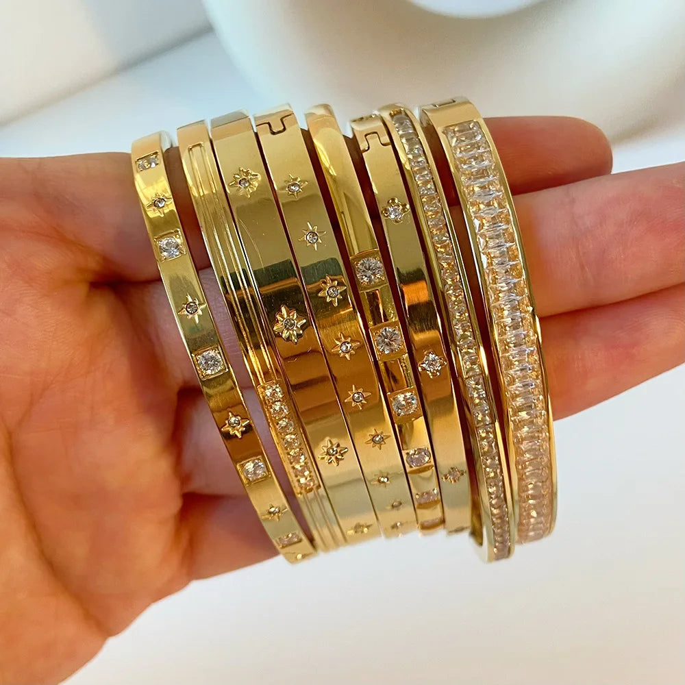 New Waterproof Cubic Zirconia Bangles Stainless Steel Bracelets Tarnish Free  Jewelry for Women Factory Wholesales Customize Main image