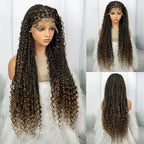 32inch Synthetic Boho Knotless Braided Wigs for Black Women Bohemian Box Braids Wigs Lace Front Braided Lace Wigs with Baby Hair