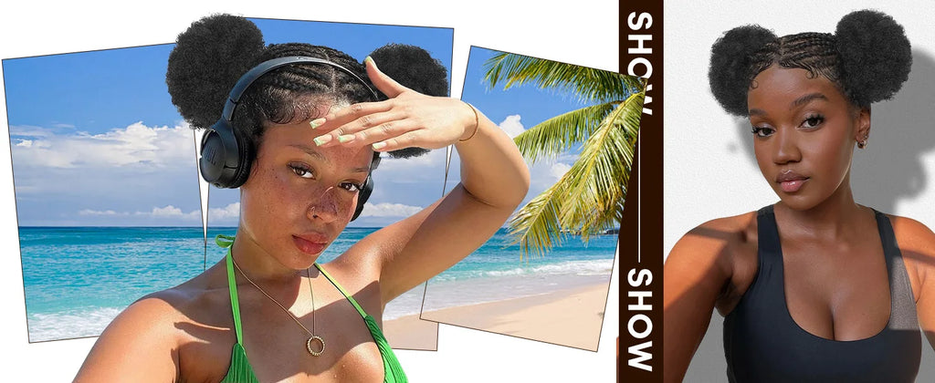 6 Inch Afro Cornrow Braided Wigs with Baby Hair Synthetic Full Lace Braid Wig Double Ponytail Bun Head Knotless Wig