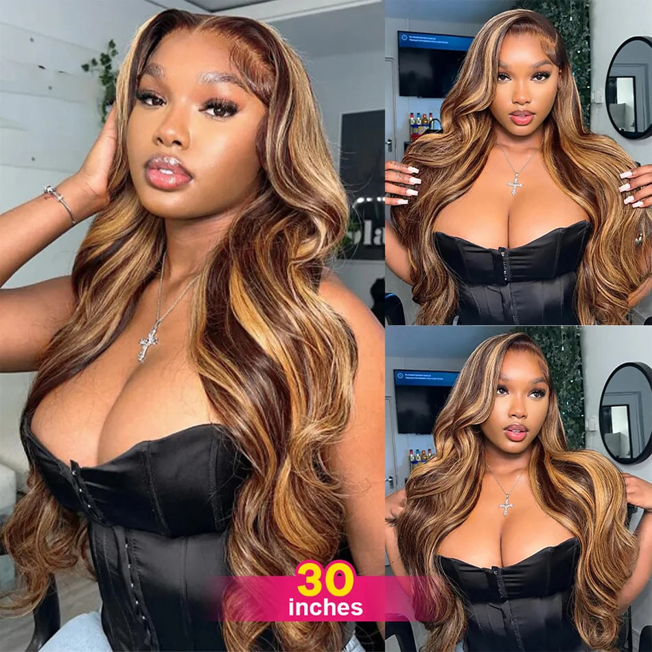 13x4 13x6 HD Lace Front Wigs 200% Density P4/27 Highlight Body Wave Human Hair Wigs 36 Inch Pre Plucked Brazilian Human wigs