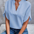 1pcs Woman New Summer Solid Color Shirts Lady Casual Short Sleeve V-neck Collar Loose Shirts Female Fashion Pullover Tops