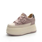 Fujin 9cm Cow Suede Genuine Leather Women Vulcanized Shoes Platform Wedge Skate Boarding High Brand Heels Casual Summer Shoes