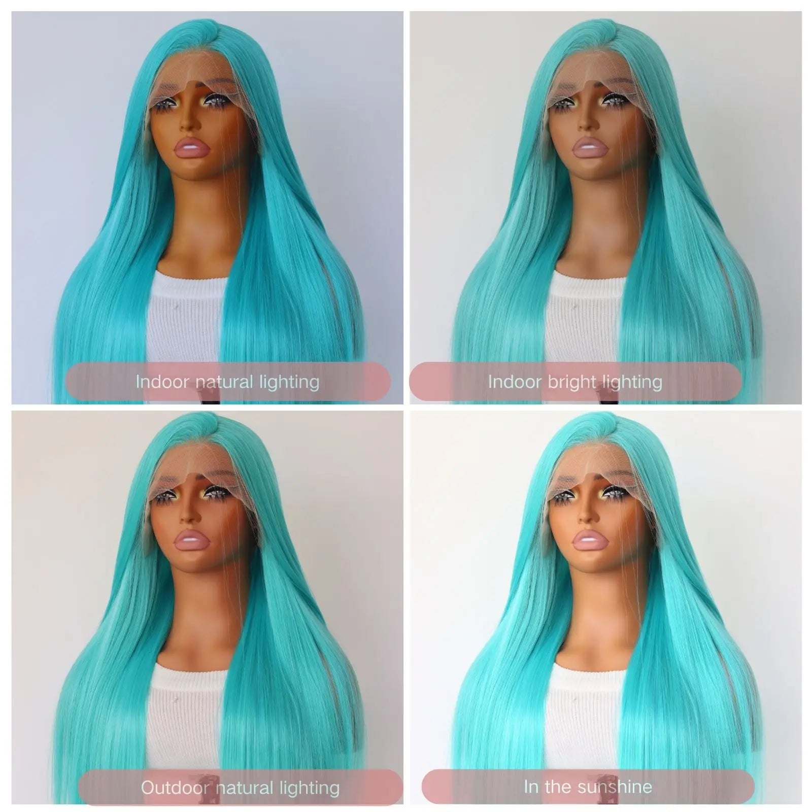 Mint Blue Color Synthetic Lace Front Wigs for Fashion Women 24 Inch Long Silky Straight Hair Mint Green Wig 13x4 HD Lace Front W