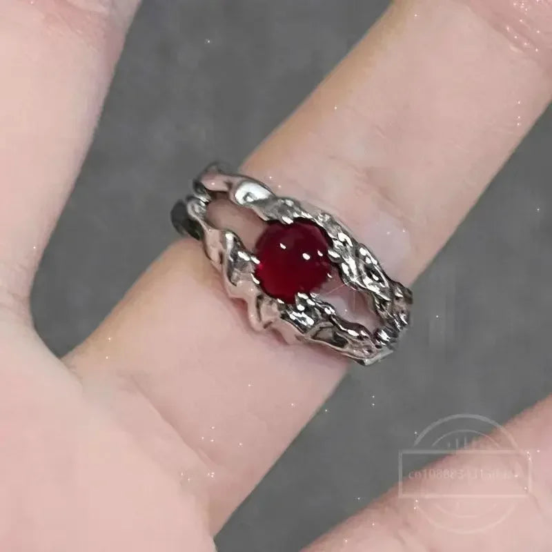 Irregular Red Crystal Glass Heart Aesthetic Rings For Women Y2K Gothic Animal Spider Ring Creative Grunge Jewelry Accessories