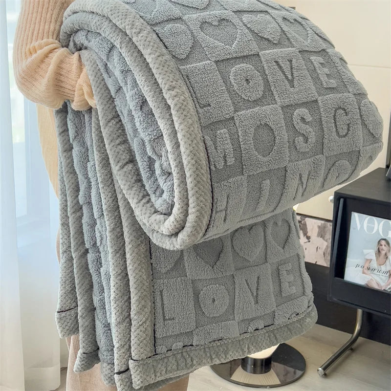 Solid Color Taffeta Velvet Carved Blanket Thick Double-Sided Plush Multifunctional Blanket Office Nap Quilt for All Seasons