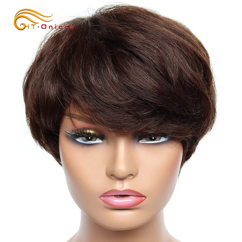 Cheap Human Hair Wigs Short Bob Pixie Cut Wig Human Hair For Women perruque cheveux humain Brazilian Hair Colored Wig With Bangs Main image