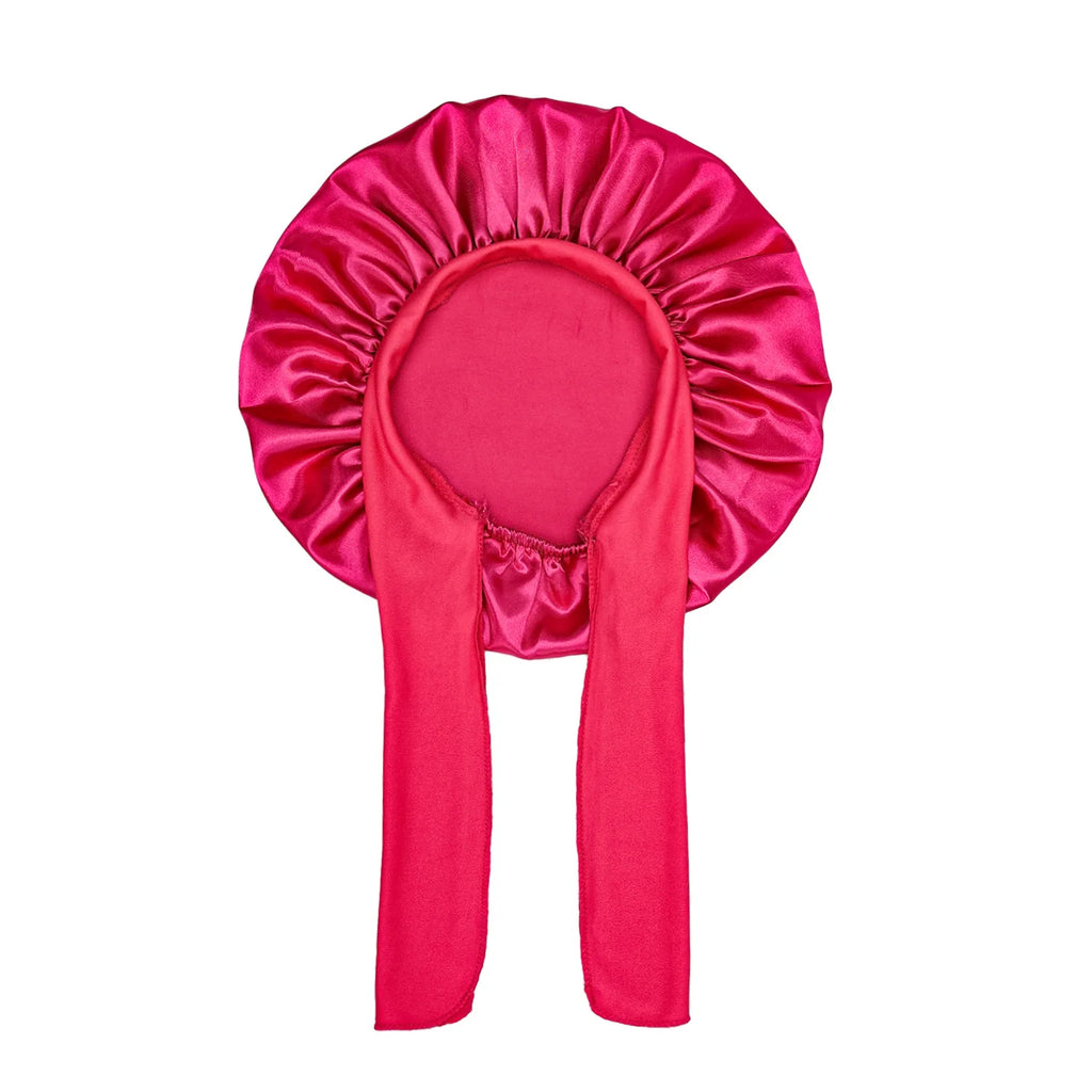 Kids Satin Bonnet Sleep Hat Wide Elastic Band Ribbon Sleeping Cap Boy Girls Flower Printed Silk Shower Cap