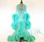 Sexy Deep V-neck Tulle Maternity Dresses Lace Hollow Horn Long-sleeved Feather Trailing Dress Photo Photography Props Vestidos
