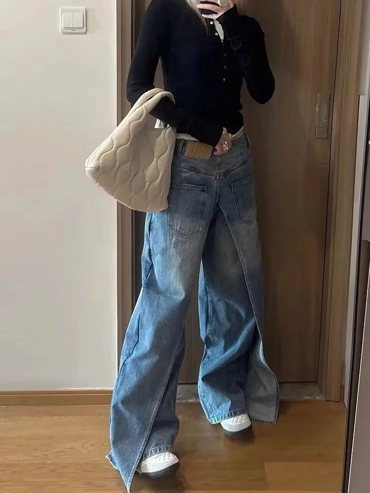 Trashy Y2K Style New Rock Hip Hop Baggy Wide Leg Jeans Pants Women 90S Clothes Vintage Straight Lady Denim Trousers Ropa Mujer
