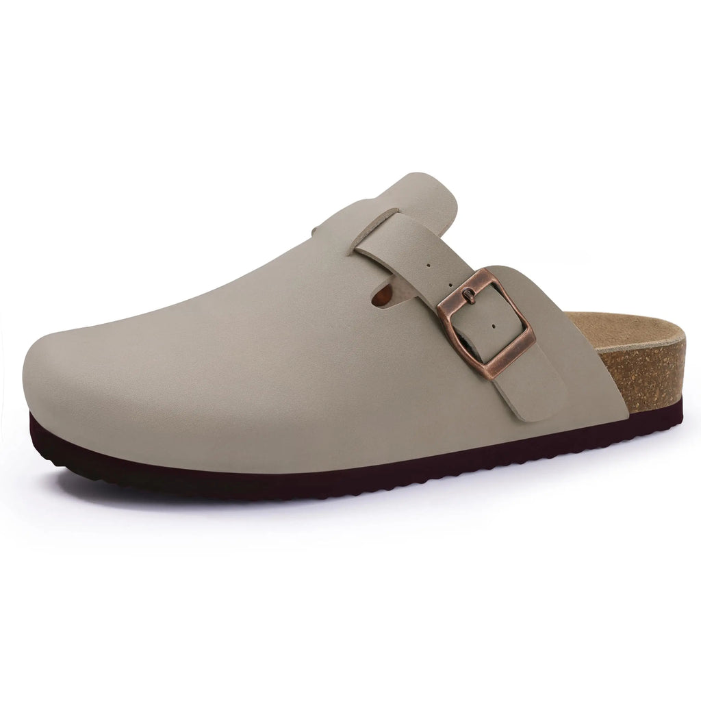 Comwarm Fashion Men's Suede Mules Slippers New Women Clogs Cork Insole Sandals With Arch Support Outdoor Beach Slides Home Shoes