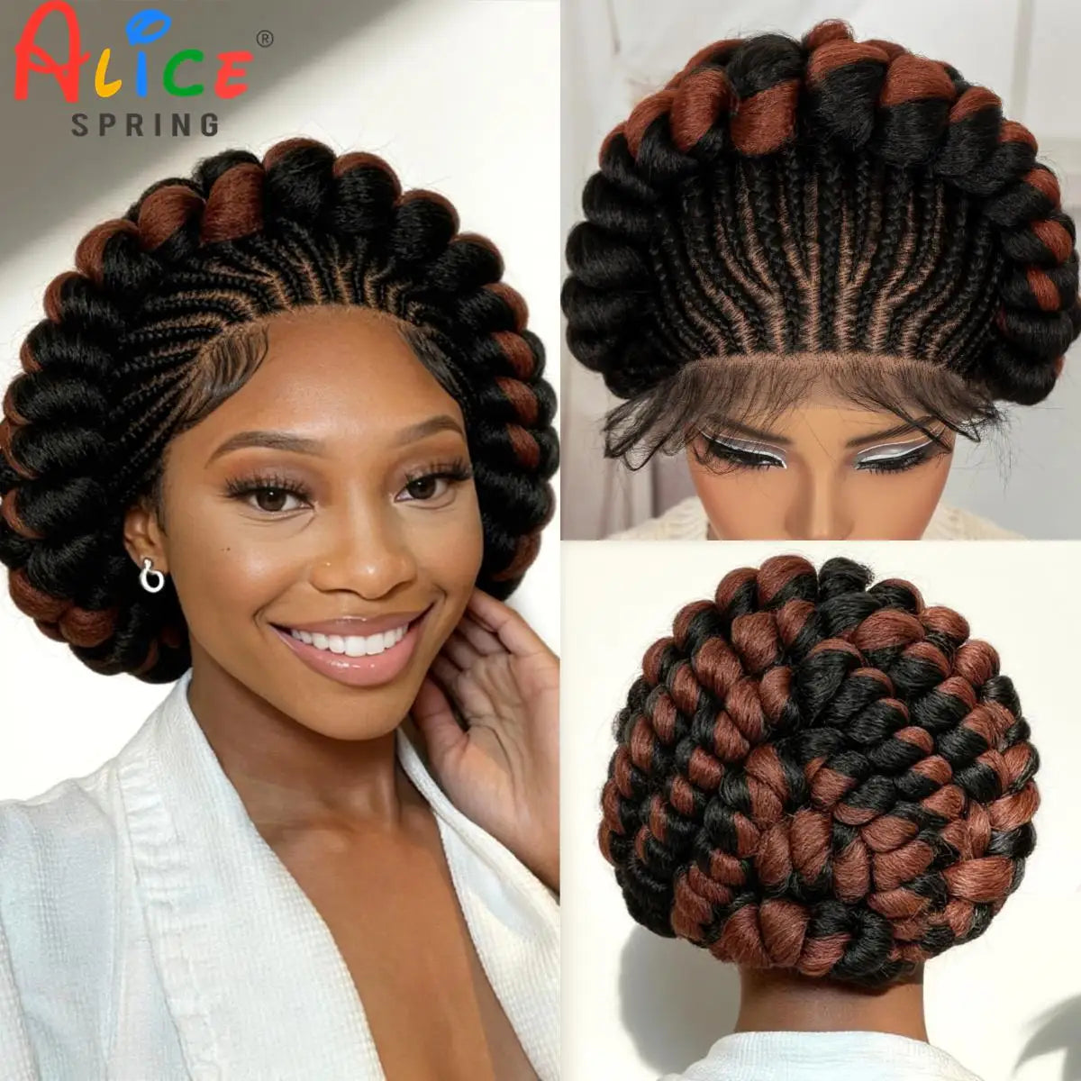 Cornrow Braided Wigs Synthetic Full Lace Colored Bantu Braided Wigs  Natural Knotless Braids Wigs with Baby Hair for Black Women Main image