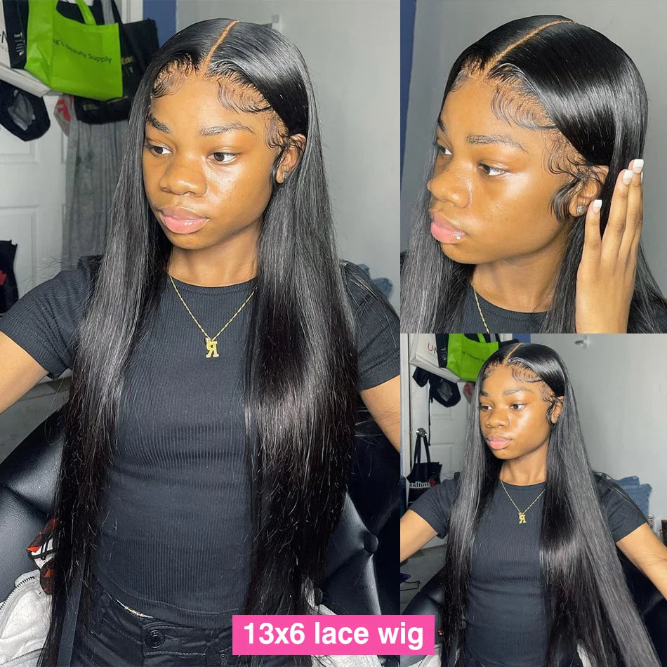 Straight Human Hair Wigs 13X6 Hd Lace Frontal Wig 30 40 Inch 13X4 Brazilian Pre Plucked Front Black Wig For Women 250 Density