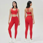 Women's 2 Piece Sports Set - High Waist Booty-Lifting Leggings with Back Pocket & Sports Bra Yoga/Gym/Running Workout Outfit