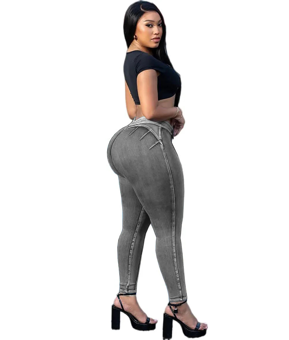 2025 & 2026 New High Waist Slim Fit Washed Blue Denim Jeans Women Stretchy Slimming Street Style Fashion Casual Long Pants