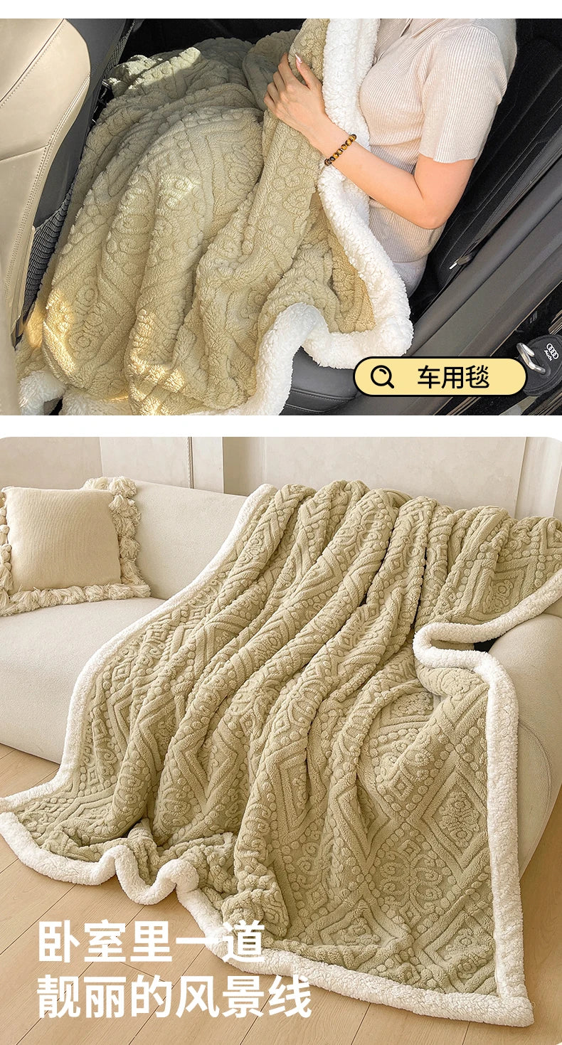 Winter Double Layer Sherpa Blanket Thicken Warmth Blankets for Bed 5D Carved Nap Blanket Quilt Plush Fuzzy Flannel Fleece Quilts