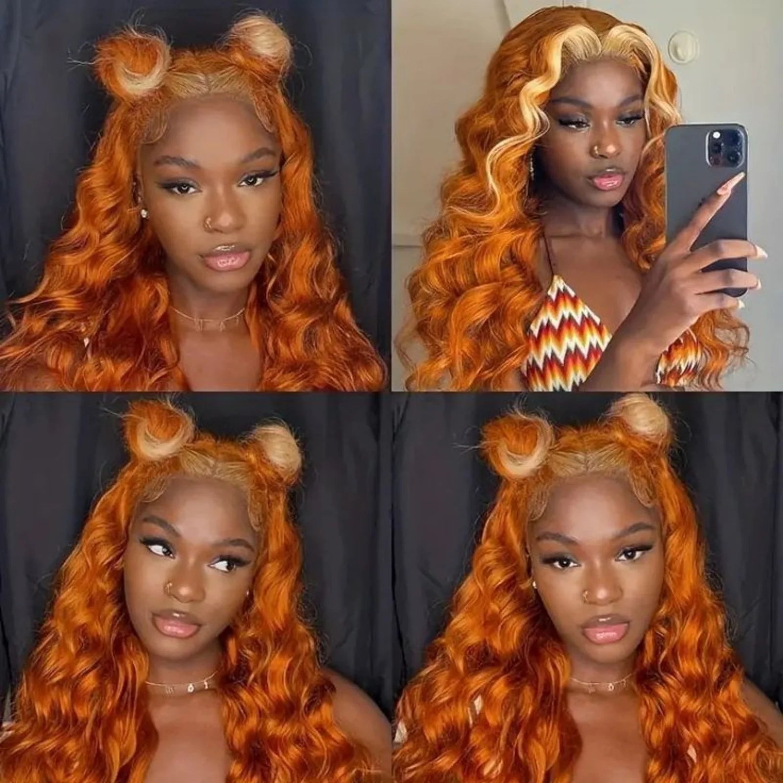 Ginger Wig with Blonde Highlights Wig Synthetic Lace Front Wig Loose Deep Long Curly Wavy Hair 13X4 Frontal Wigs for Women Party Secondary image