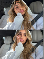 Casual Sequined Angel Wings Oversized Hoodie Women Loose Grey Long Sleeve Street Warm Pullover 2025 Winter Lady Daily Wear New