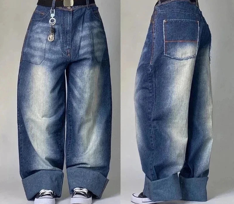 Street Vintage Jeans New Y2K Harajuku Wash Blue Multiple pockets Baggy Jeans Denim Pants Mens Womens High Waist Wide Trousers Secondary image