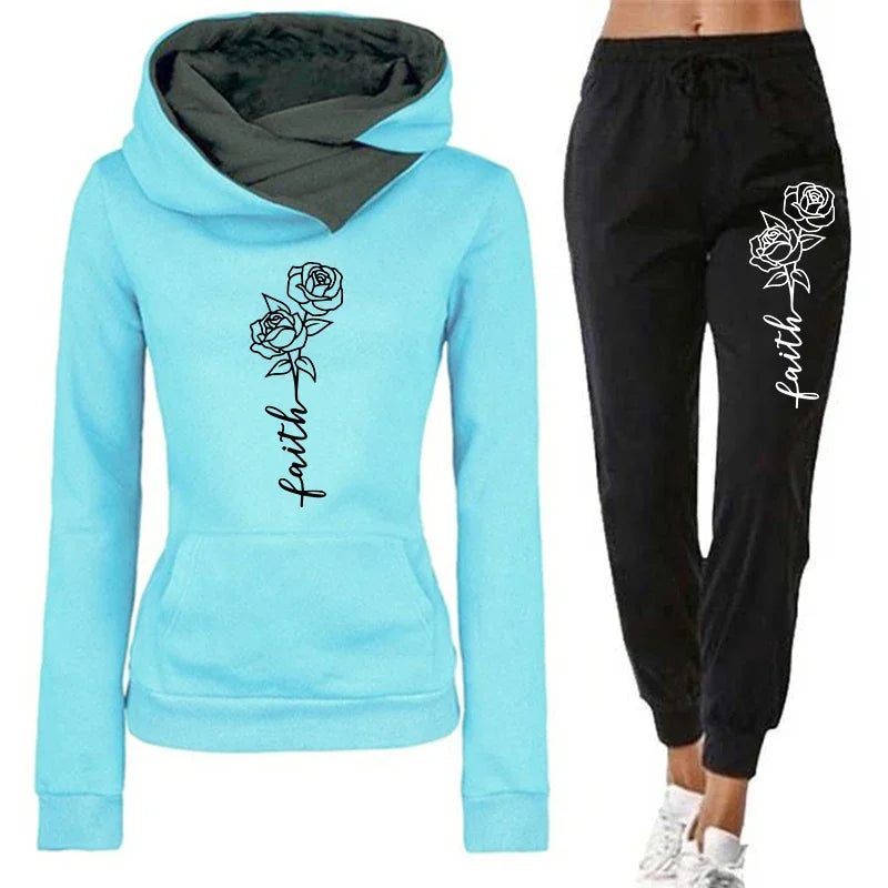 Womens Tracksuit Casual Hooded Sweatshirts Suits Flower Printing Jogging Sweatpants 2 Pcs Set Woman Clothing Sports Outfits 2026 Main image