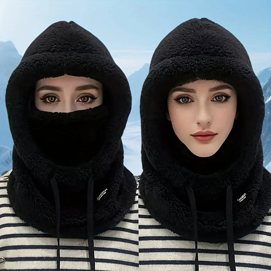 Winter plush winter cap - Elastic drawstring closure, lightweight and warm for cycling, skiing, outdoor activities. Solid color Main image