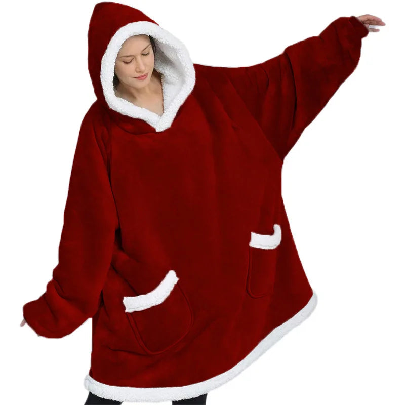 Wearable Blanket Hoodie Sherpa Fleece Hooded Blanket for Adult as A Gift Warm Comfortable Blanket Sweatshirt with Giant Pocket