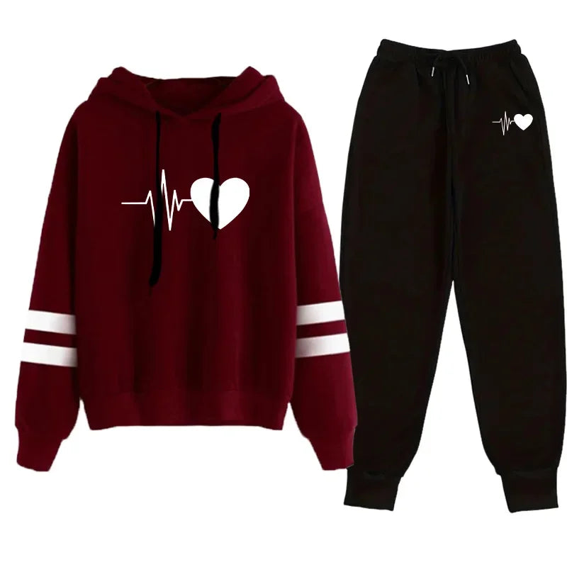2026 Womens Tracksuit Print Casual Sweatshirt Sweatpants 2 Pcs Set Daily Sports Jogging Woman Clothing Quality Street Sportswear