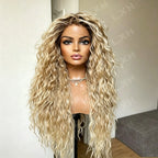Glueless Soft Women's Ombre Blond Kinky Curly Wig 26 Inch Long 180 Density Pre-plucked Synthetic Lace Front with Baby Hair for D