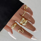 15Pcs/Set Exaggerated Metal Irregular Lines Water Droplet Smooth Rings for Women Men Punk Retro Boho Fashion Jewelry Gift