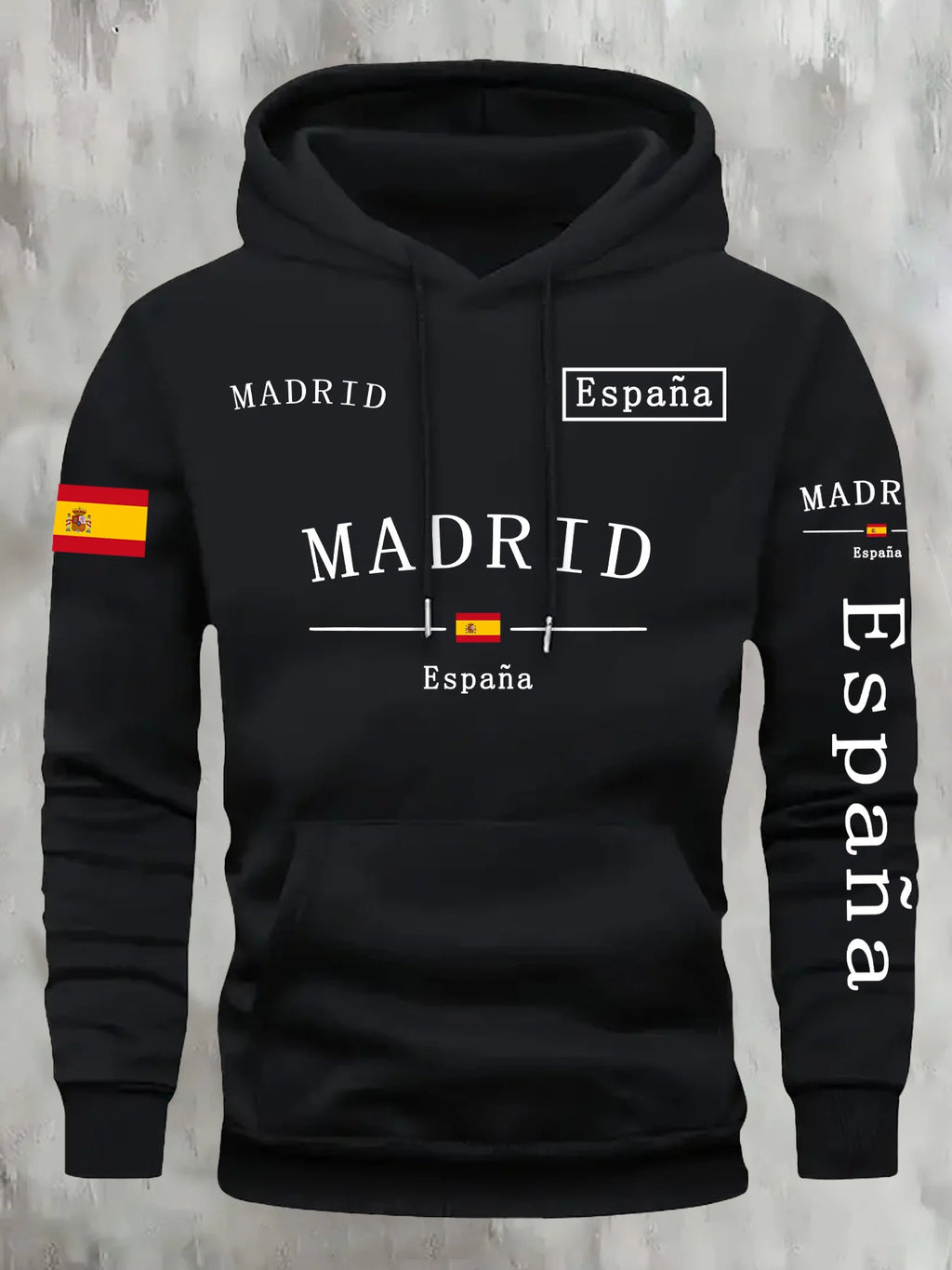 Spanish flag madrid printed Autumn and Winter Warm Cotton Men's Fleece Oversized Hoodie Outdoor Commuter Men's High Elastic top