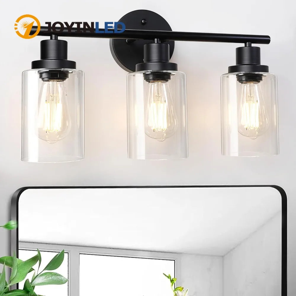 Modern Bathroom Mirror Wall Light Fixtures Black 3-Light Vanity Lights with Clear Glass for Bathroom Living Room Bedroom Hallway Main image
