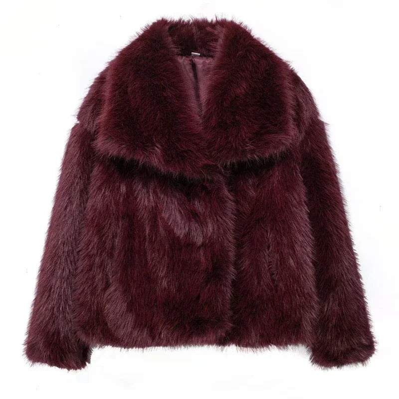 HXAO 2024 Woman Autumn Winter Faux Fur Coat Plush Fluffy Women's Jacket New in Outerwears White Red Gray Black Wool Blends Coats