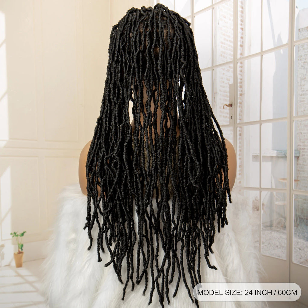 Synthetic Full Lace Locs Braided Wigs for Black Women 24 inches Knotless Box Dreadlock Braids Wig Lace Frontal Braiding Wig
