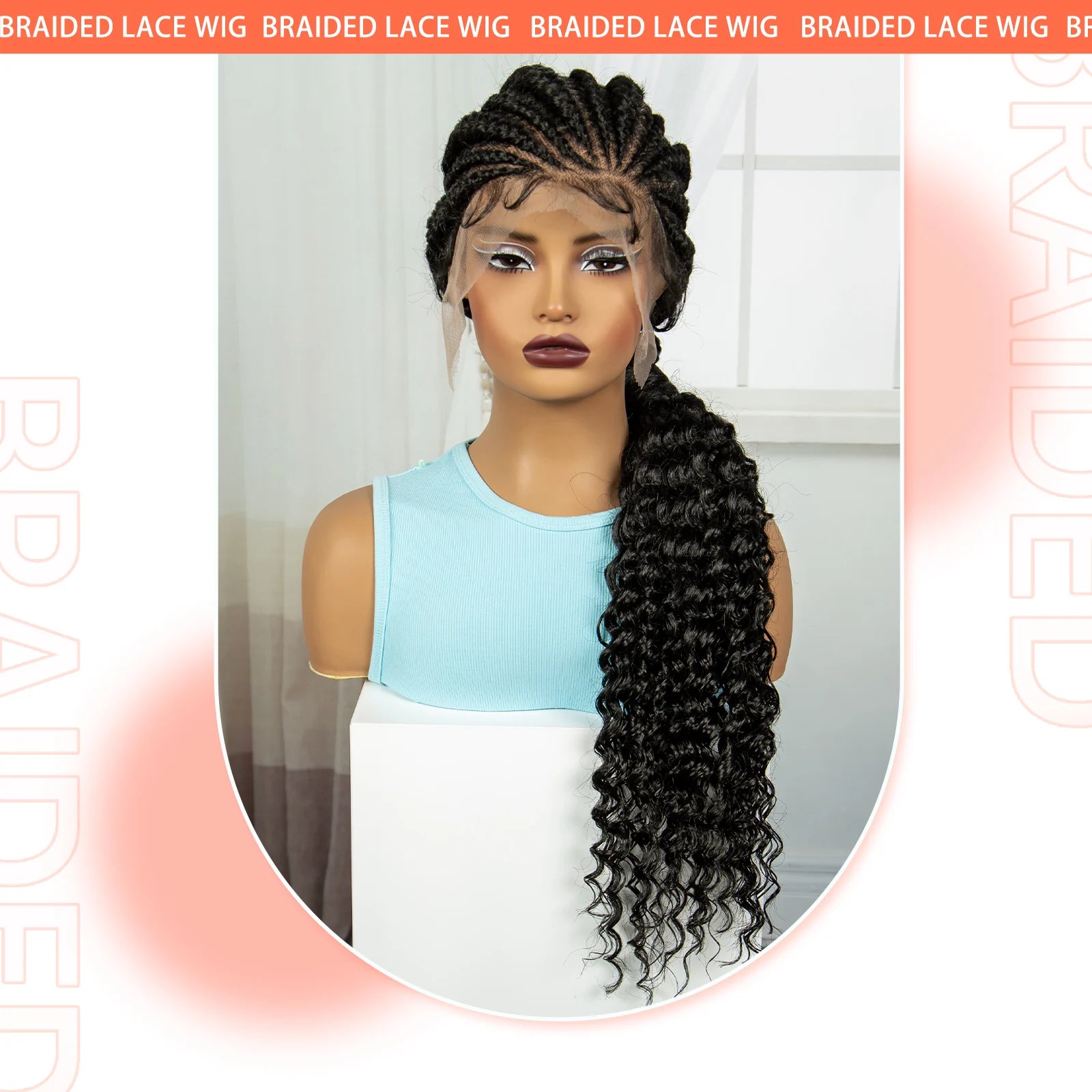 Handmade Cornrow Braided Wigs 30inch Synthetic Full Lace Kontless Braids Wigs Lace Frontal Box Braided Lace Wigs for Black Women
