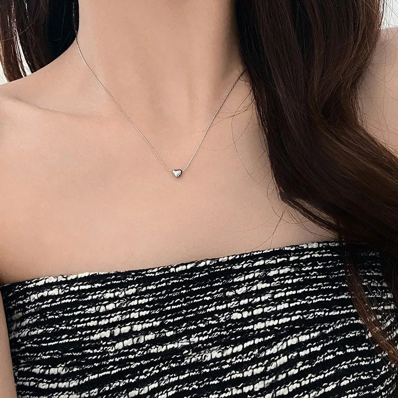 Y2k Stainless Steel Heart Pendant Bead OT Clasp Necklace For Women Men Fashion Geometric Charm Necklace Party Jewelry Gifts