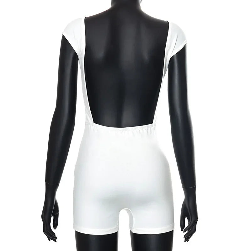 Backless Playsuit Women Jumpsuit Short Sleeve Bodysuit Slim Fit Monos Mujer Elegante Short One-pieces Sexy Romper Y2k Clothes