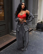 Denim Two Piece Sets Women Coat Jacket Wide Leg Pants Jeans Suits Matching Sets Trousers Outfits 2025/2026 Y2k Streetwear Party