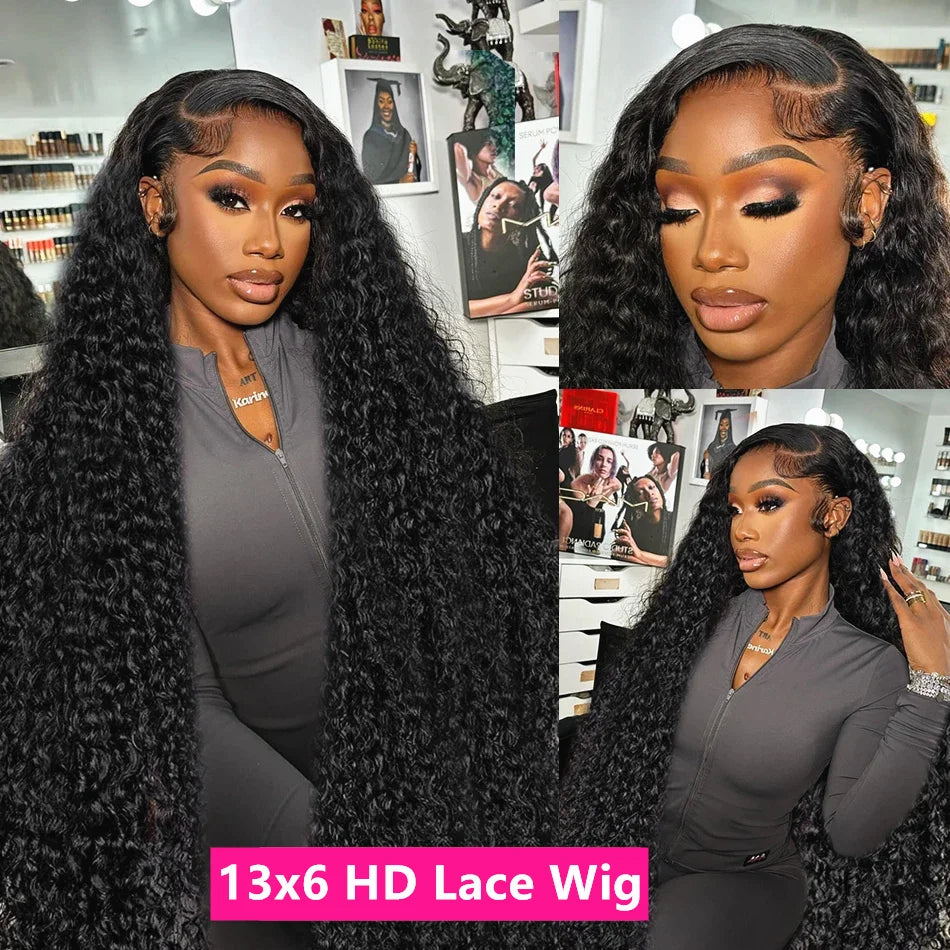 250 Density Water Wave 13X6 13X4 Hd Transparent Lace Deep Wave Frontal Wigs Pre Plucked Human Hair Curly Wigs For Black Women