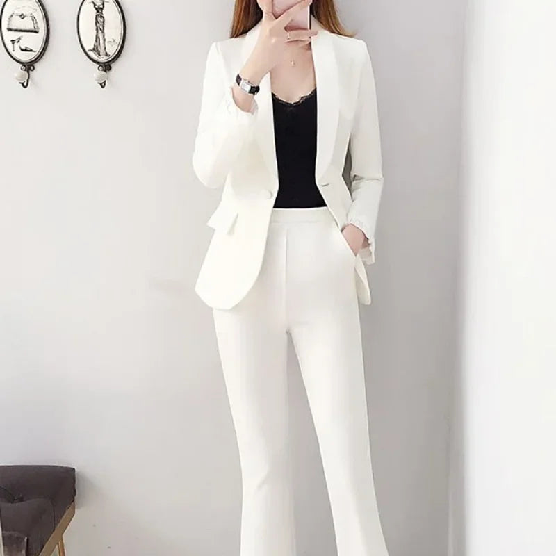 Blazer and White Trouser Suit Professional Womens 2 Pant Sets Two Piece Set Pants for Women Business Wear To Work Outfit Formal Main image
