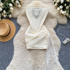 SINGREINY French Strapless Sexy Short Dress 2025 Heart Hollow Out Beading Sundress Backless Corset Lace Beach Mini Dress