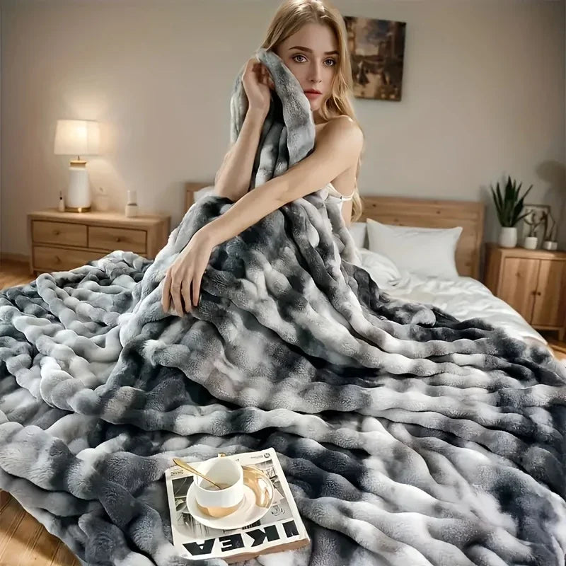 [Cozy|Faux Rabbit] Soft, Warm, 1pc Cozy Faux Rabbit Fleece Blanket | Throw for Bedroom, Guest Room, Living Room, Student Dormito