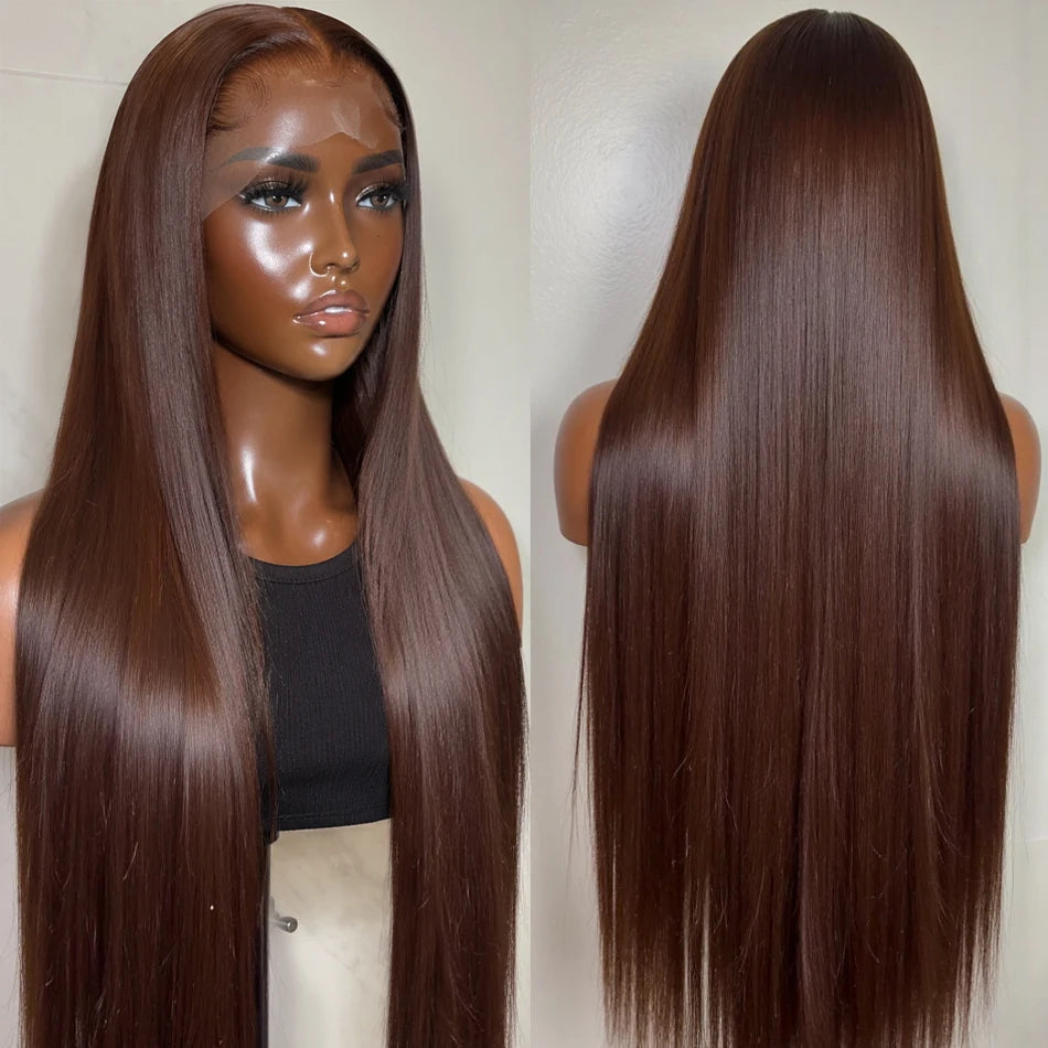 HD Chocolate Brown 13x4 Straight Lace Front Wig Brazilian 13x6 Full Lace Frontal Wigs For Women Remy Human Hair Wig Pre Plucked Main image