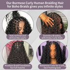 Human Hair Bulk Boho Braids Burmese Curly Bundles Human Hair Bulks For Bohemian Knotless Braiding Virgin Crochet Hair Extensions