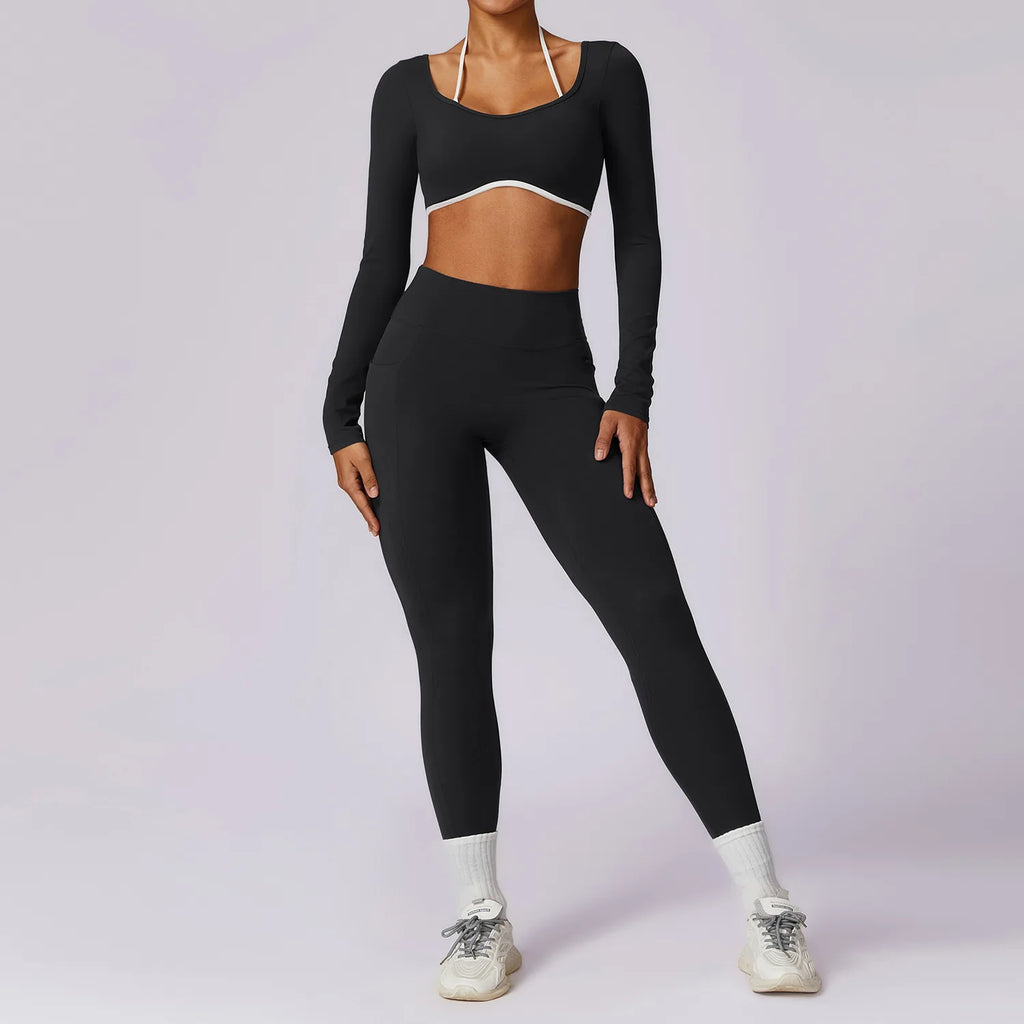 2-Piece Activewear Set – Long Sleeve Crop Top & Leggings
