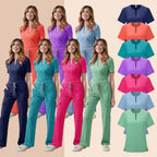 Medical Scrubs Uniform Women Nurse Scrub Set Pocket Top+Pants 2 Piece Suit Nursing Operating Room Clothes Beauty Salon Work Wear