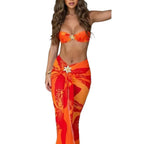 2025 New Bikini Three-Piece Set Metal Accessories High-End Beach Photo Shoot Strapless Fish Tail Long Skirt Sexy Swimwear