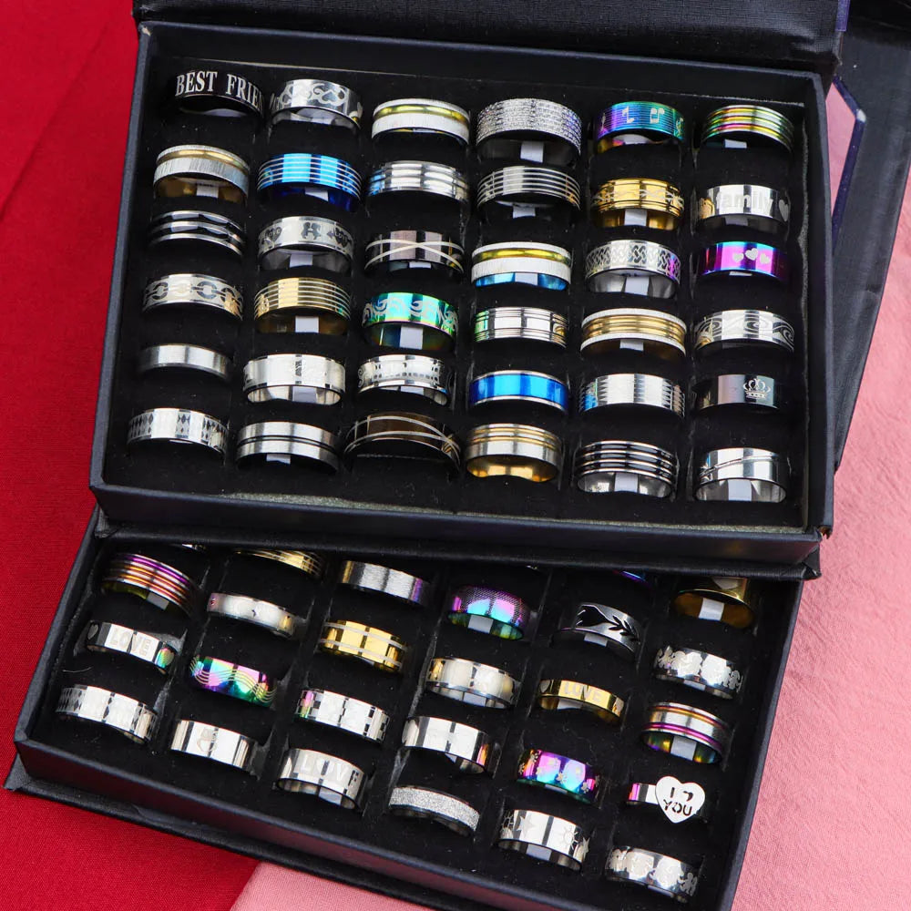 10/20 Pcs/Lot Fashion Multi Style Stainless Steel Jewelry Rings Zircon Crystal Spinner 5 Colors Punk Spikes For Womens Mens Gift Main image