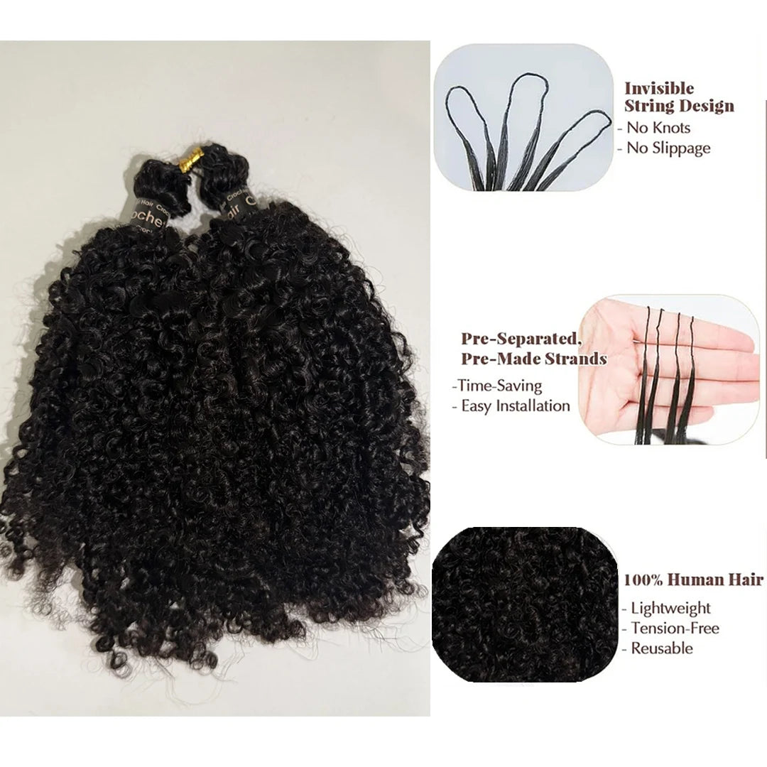 Kinky Curly Feather Crochet Braid Human Hair Extensions Knotless Pre-Separated Crochet Hair Extensions Human Hair Natural Color Secondary image