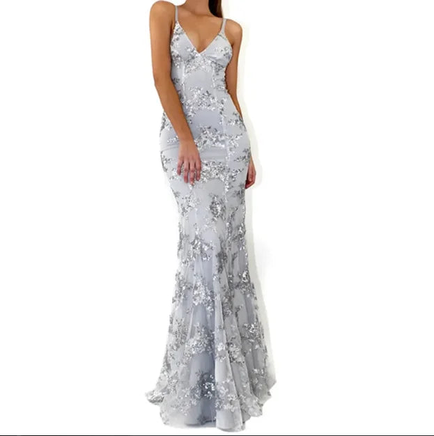 Spaghetti Strap Sequin Cocktail Dresses Homecoming Mermaid Backless Slim Fit Split Asymmetrical Sexy Sweep Train Prom Vestidos