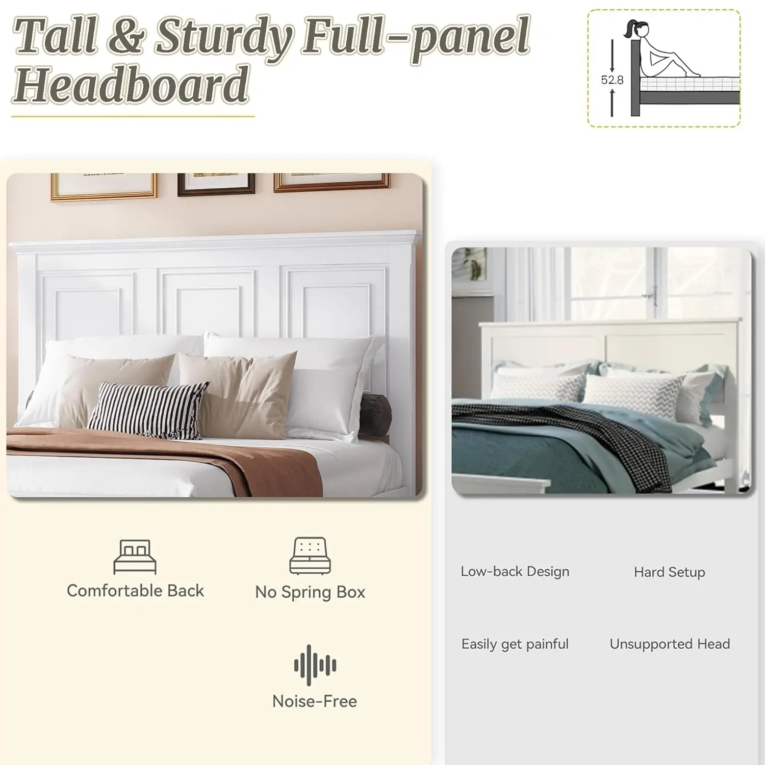 Farmhouse Queen Size Platform Bed for Adults, Solid Wood Platform Beds with Tall Headboard & Footboard, Queen Panel Bed for Bedr