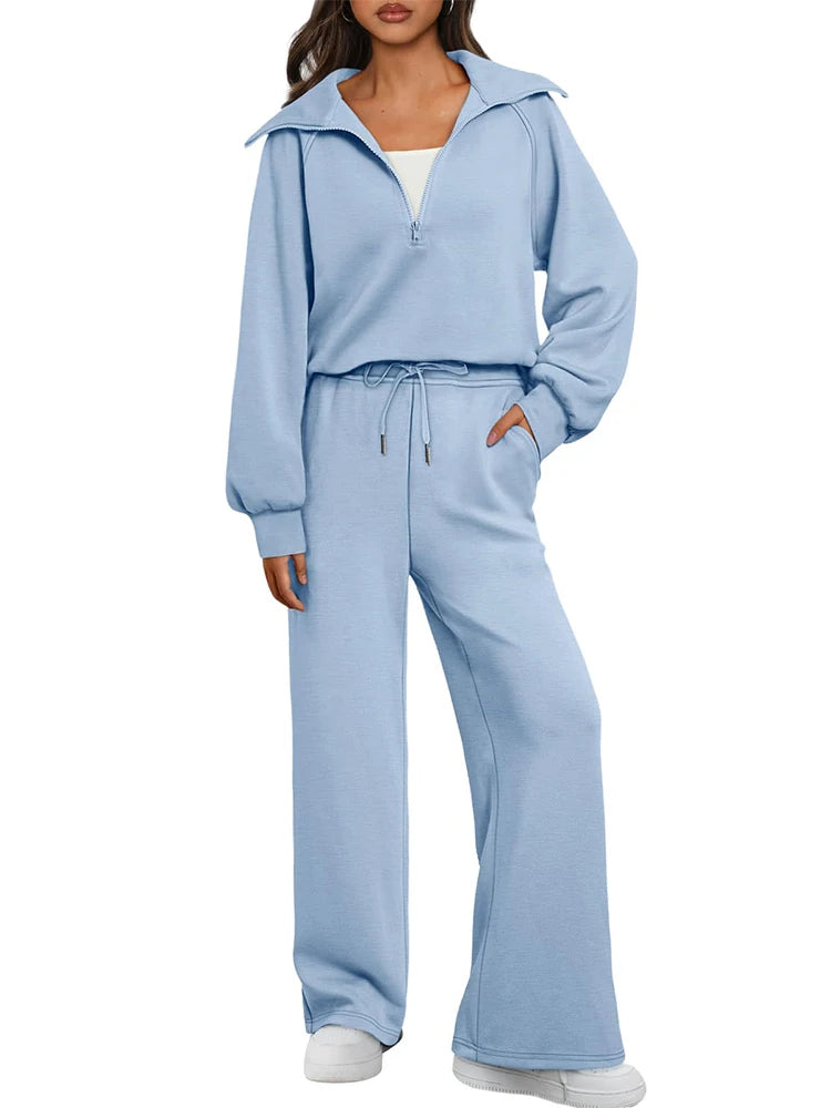 Womens 2 Piece Outfits Sweatsuit Set Oversized Half Zip Sweatshirt Wide Leg Sweatpants Lounge Set Tracksuit Main image